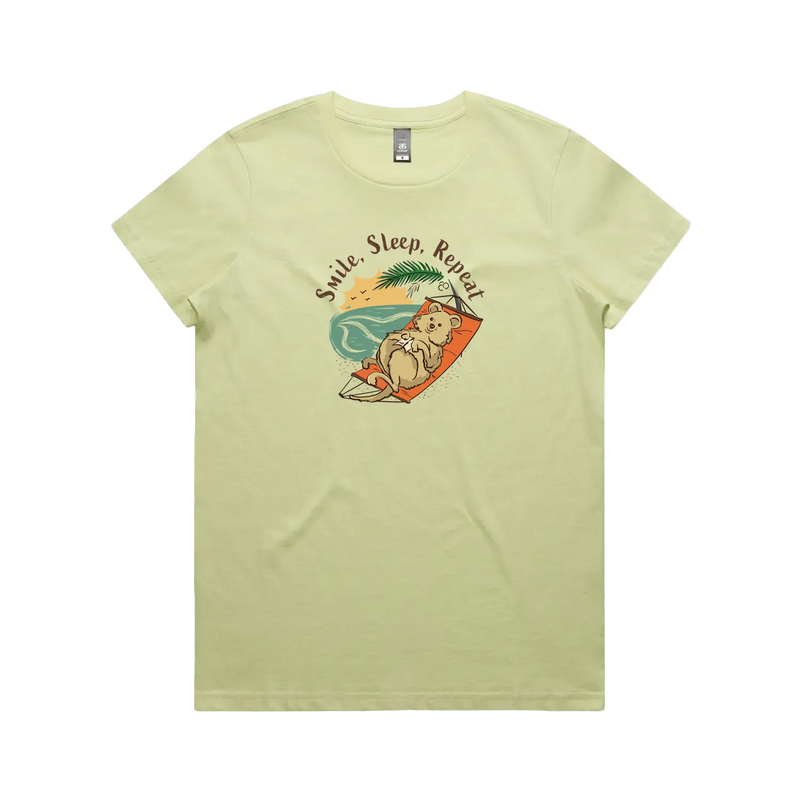 Hand-drawn quokka women’s t-shirt Smile, Sleep, Repeat Australian gift
