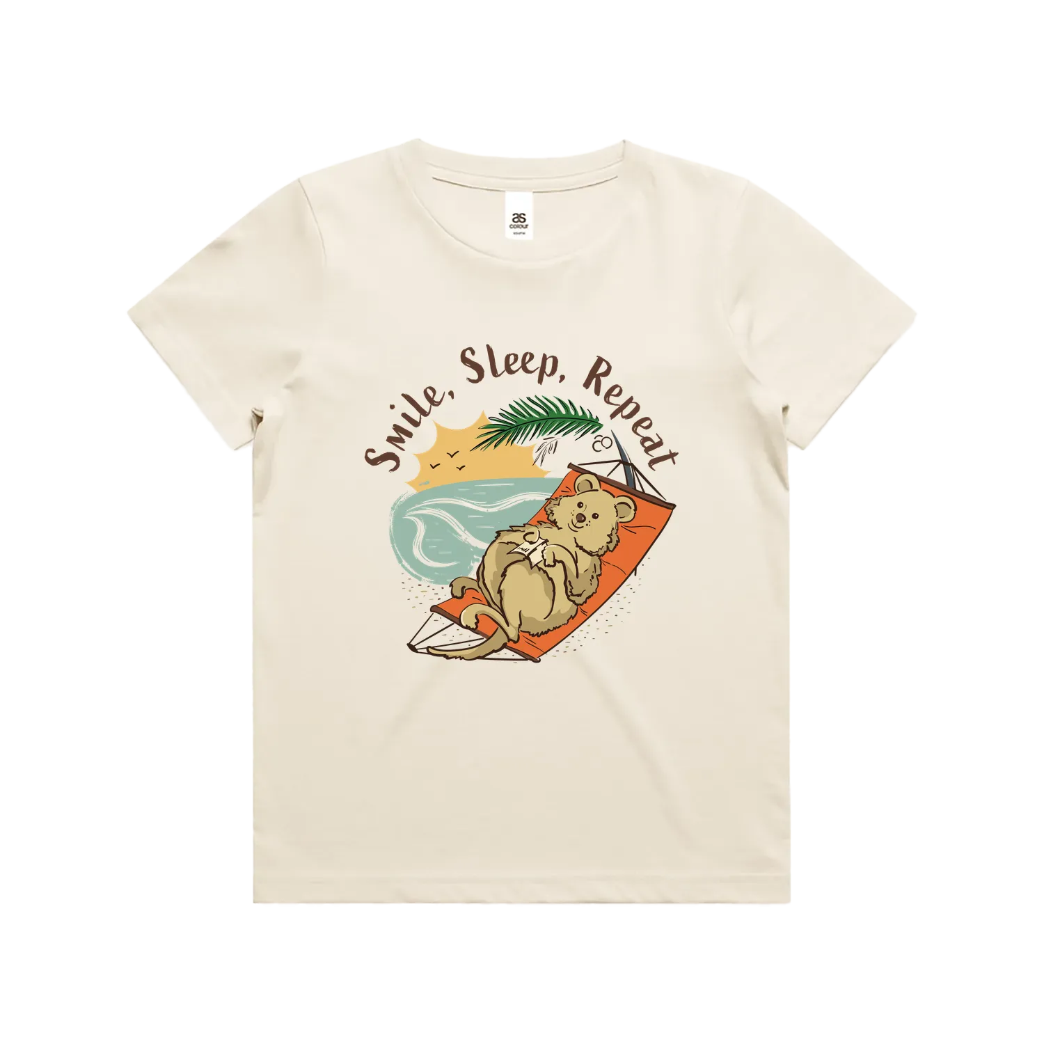 Funny Australian youth t-shirt with hand drawn smiling quokka design