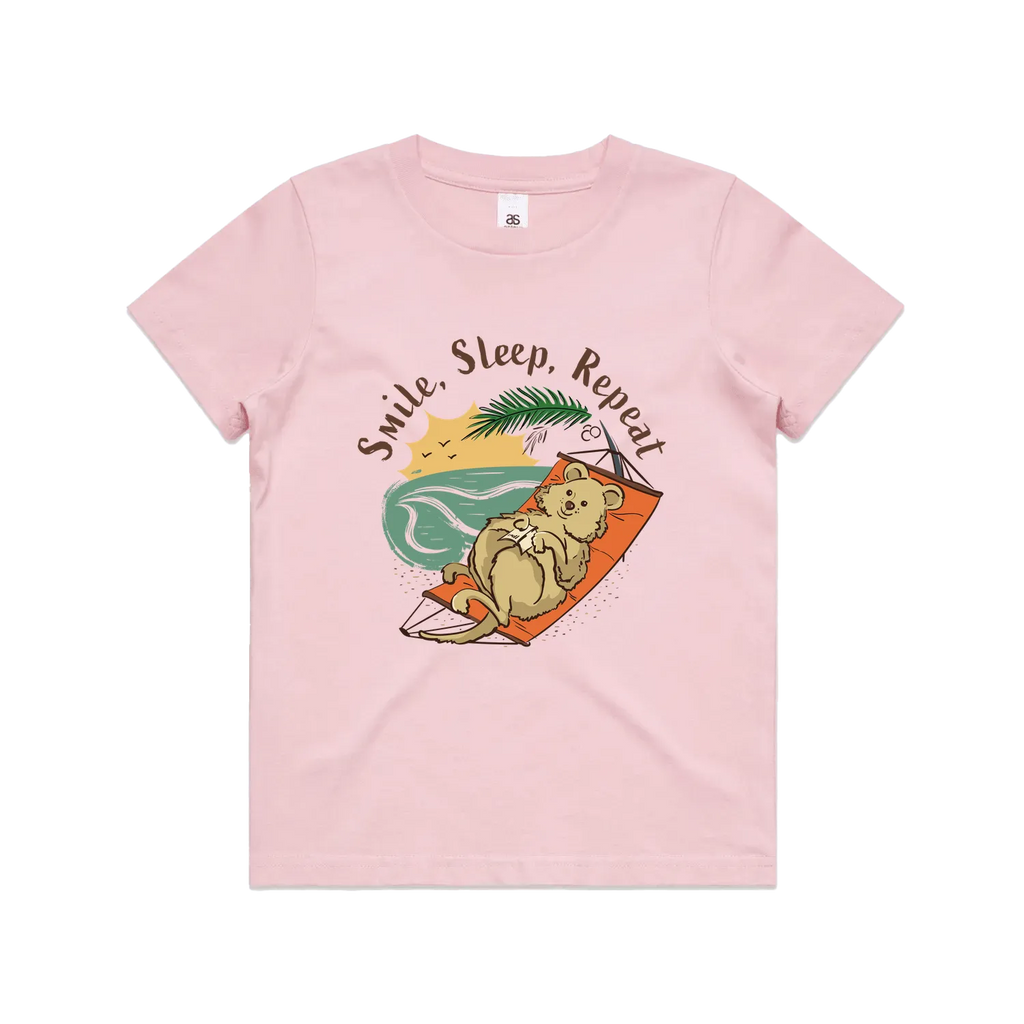 Funny Australian youth t-shirt with hand drawn smiling quokka design