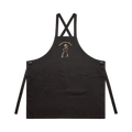Tasmanian Devil BBQ cotton canvas apron featuring a hand-drawn Tassie devil holding cooking tongs with Tongsmanian Devil slogan