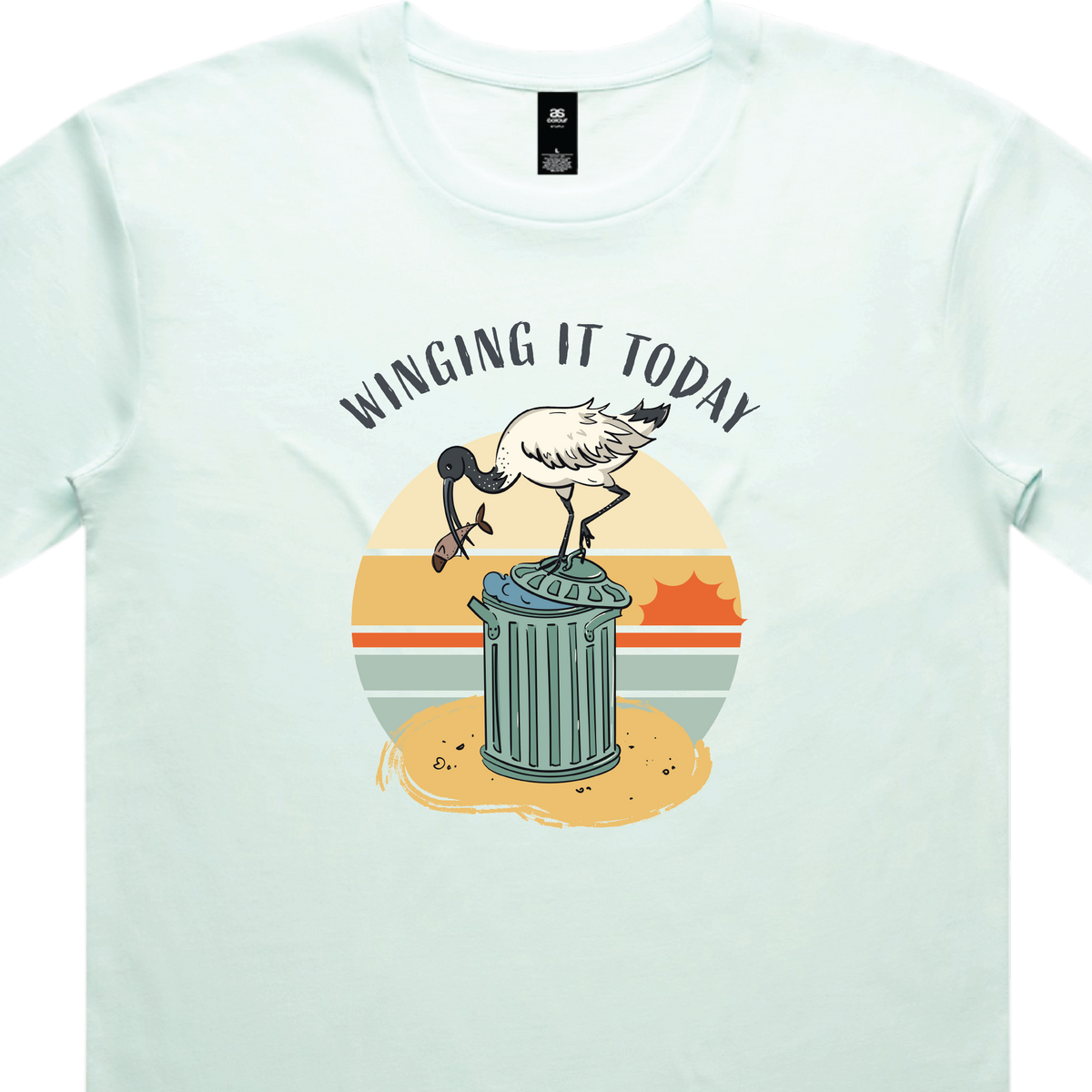 Funny Australian men's seafoam t-shirt with hand drawn ibis design