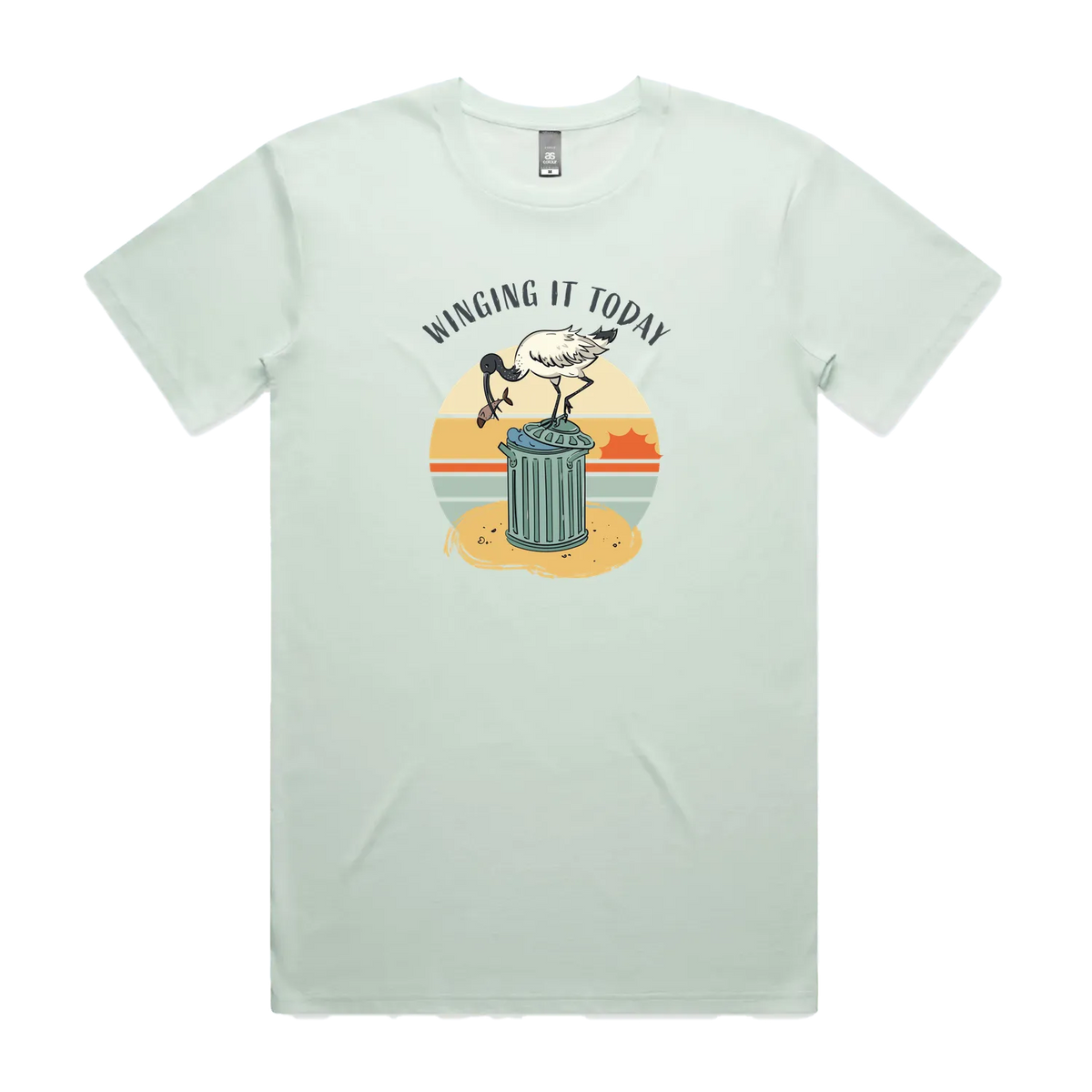 Funny Australian men's seafoam t-shirt with hand drawn ibis design