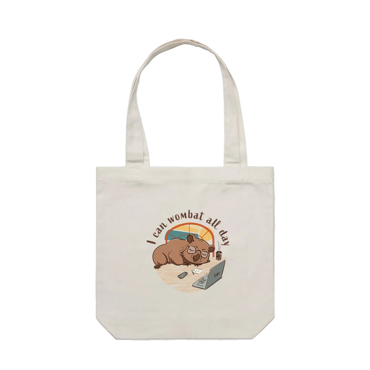 Wombat tote bag with funny hand-drawn Australian animal design