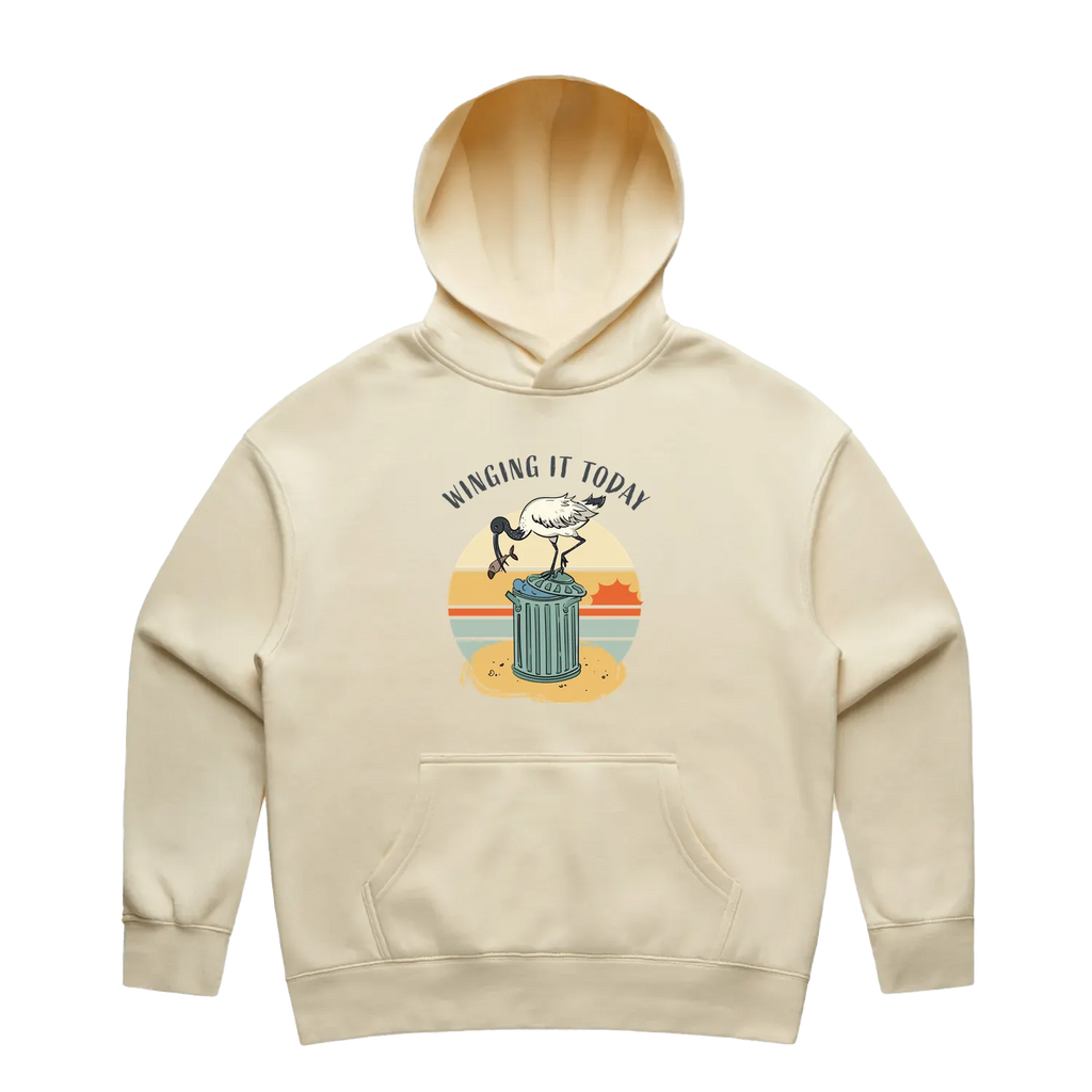 Women’s butter ibis hoodie featuring a cute, funny hand-drawn ibis design, Winging It Today print