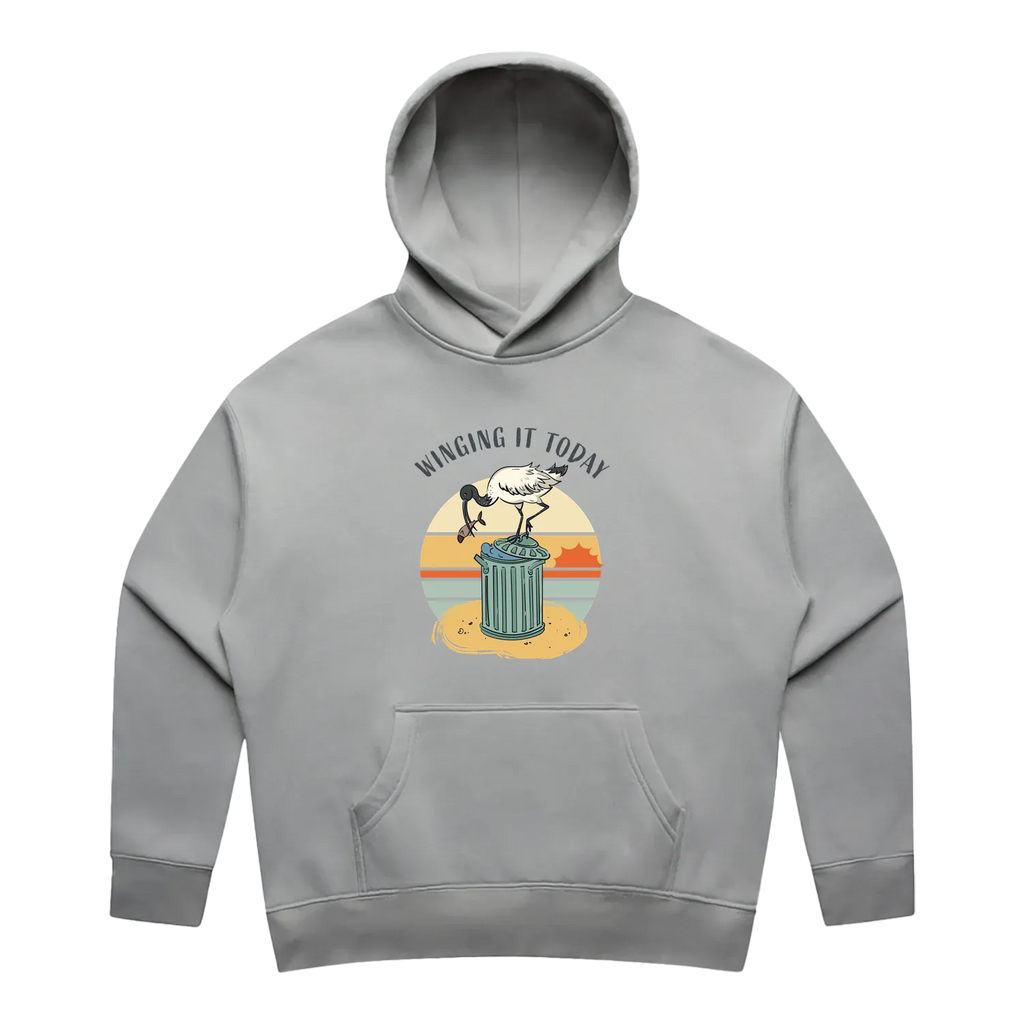 Women’s storm ibis hoodie featuring a cute, funny hand-drawn ibis design, Winging It Today print
