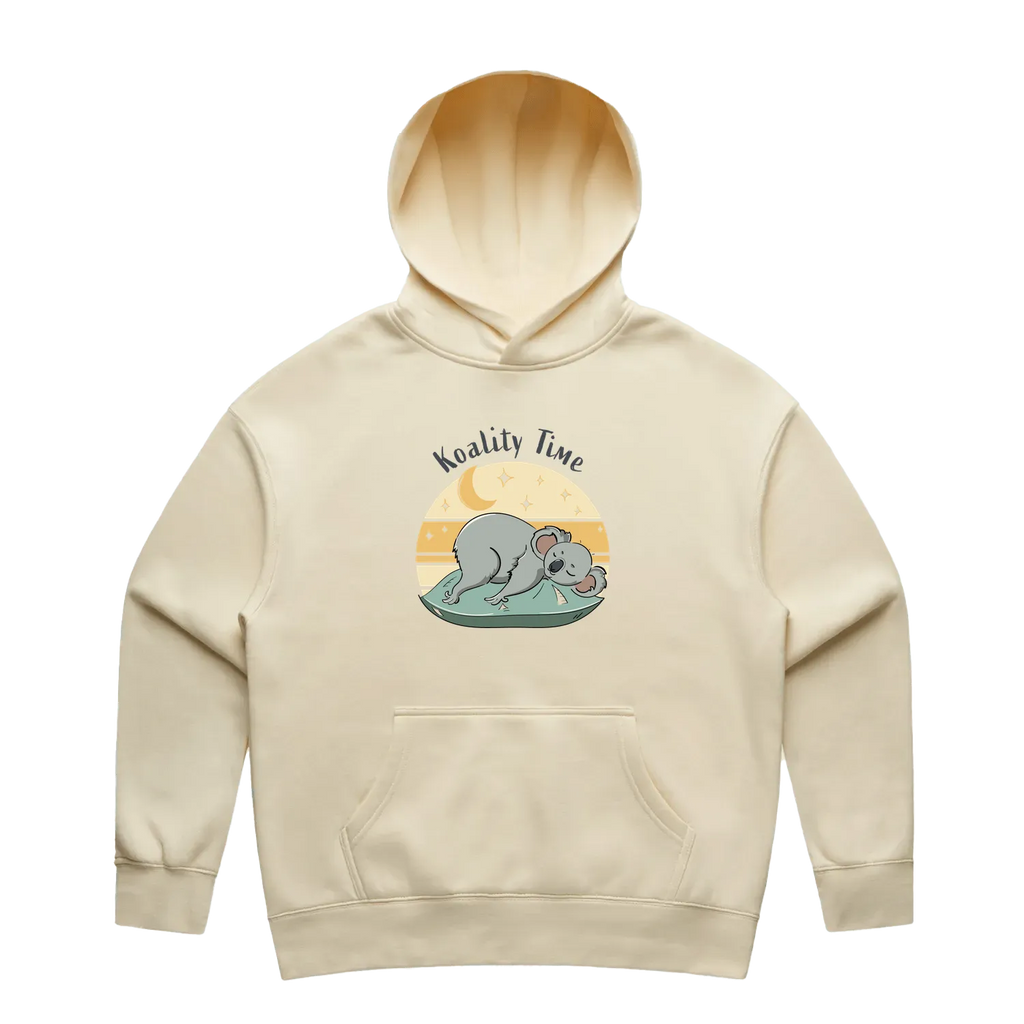 Women’s butter koala hoodie featuring a cute hand-drawn koala design, Koality Time print
