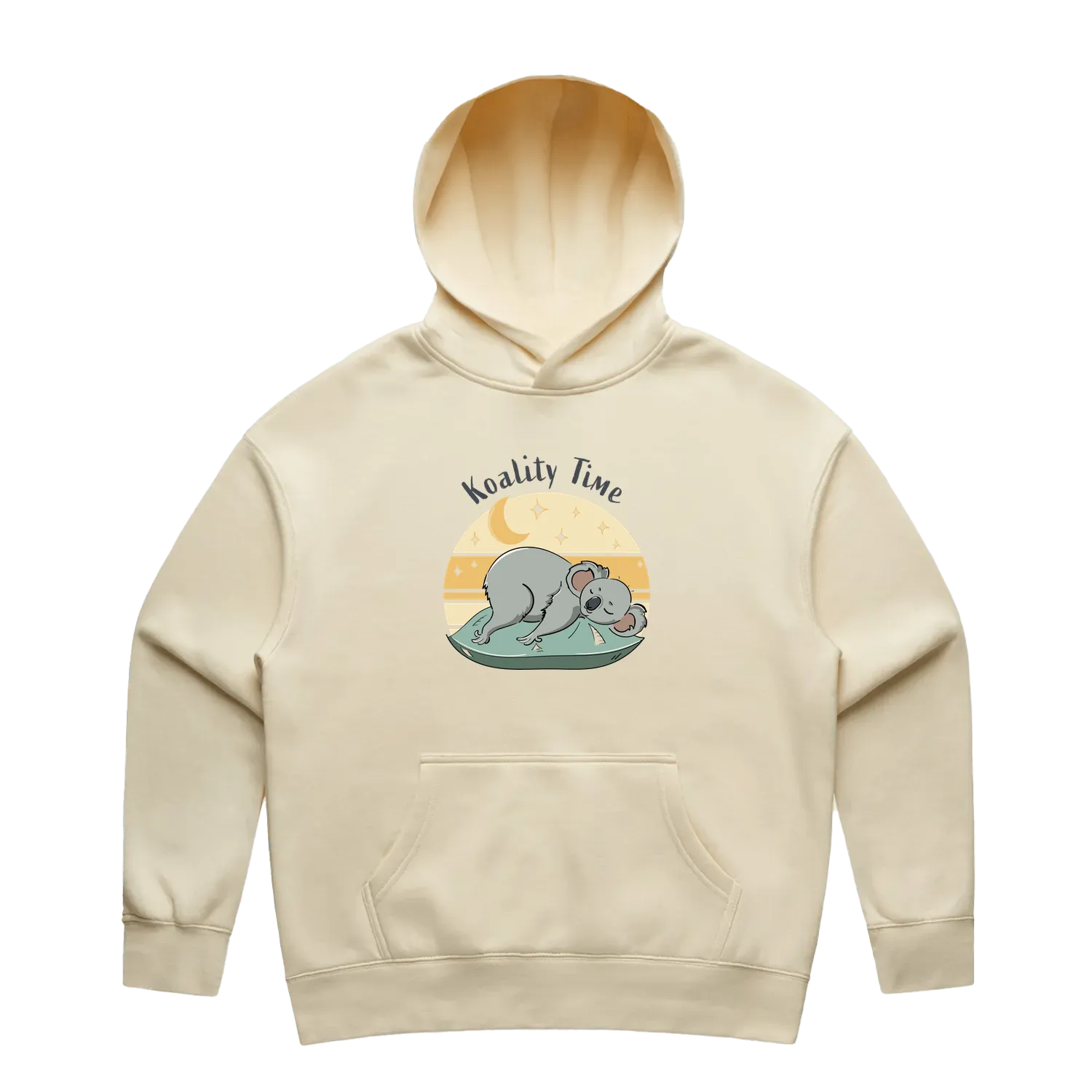 Women’s butter koala hoodie featuring a cute hand-drawn koala design, Koality Time print