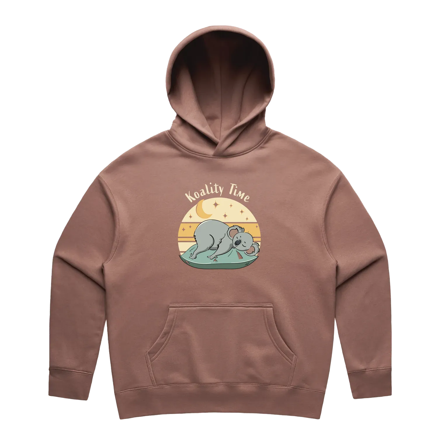 Women’s hazy pink koala hoodie featuring a cute hand-drawn koala design, Koality Time print