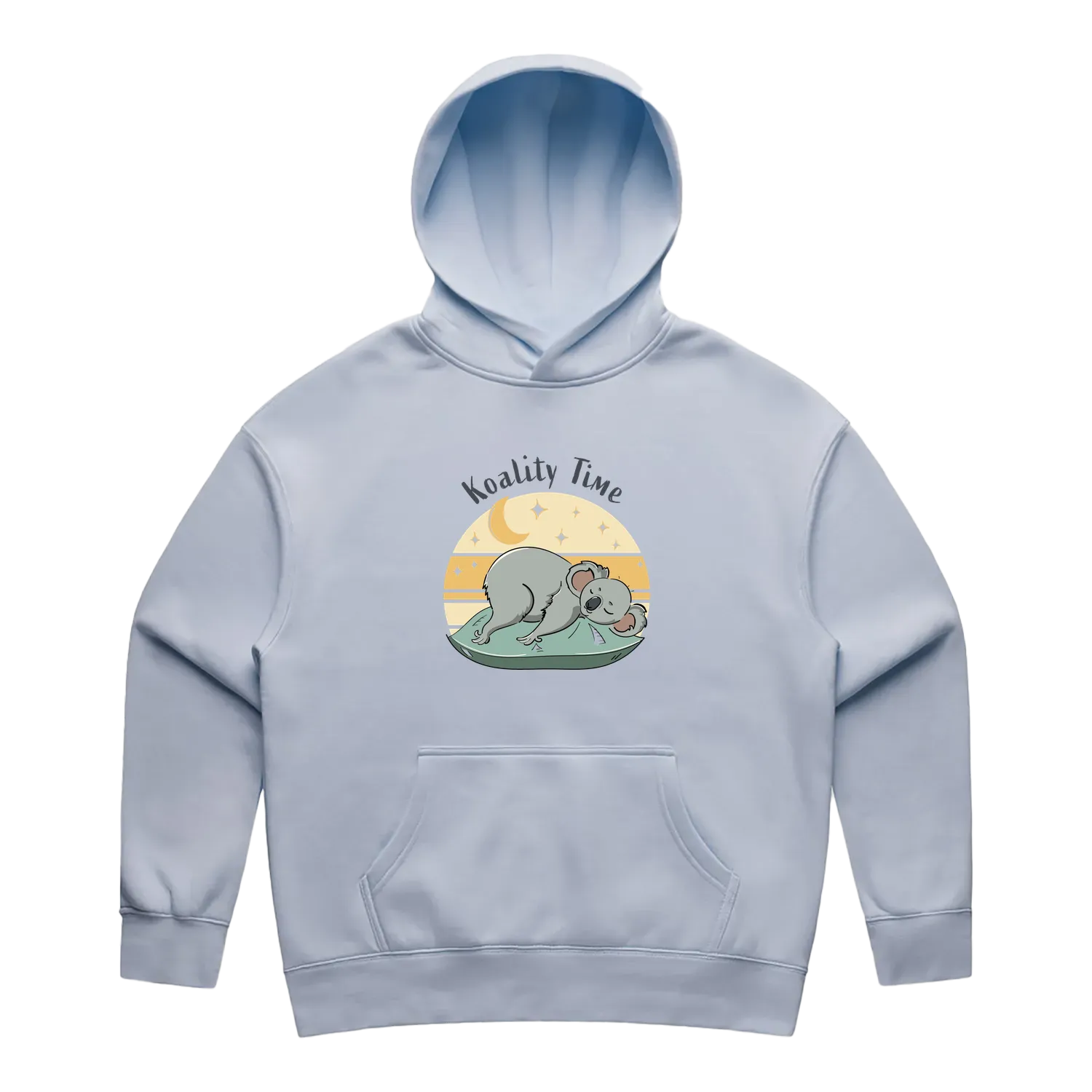 Women’s powder koala hoodie featuring a cute hand-drawn koala design, Koality Time print
