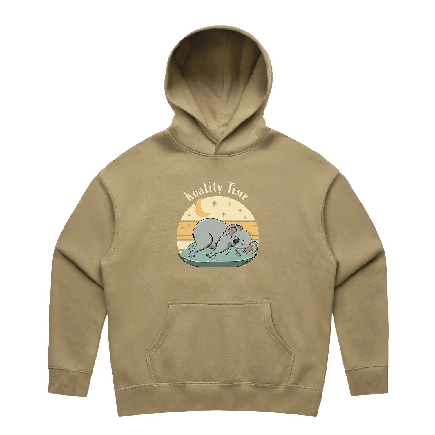 Women’s sand koala hoodie featuring a cute hand-drawn koala design, Koality Time print