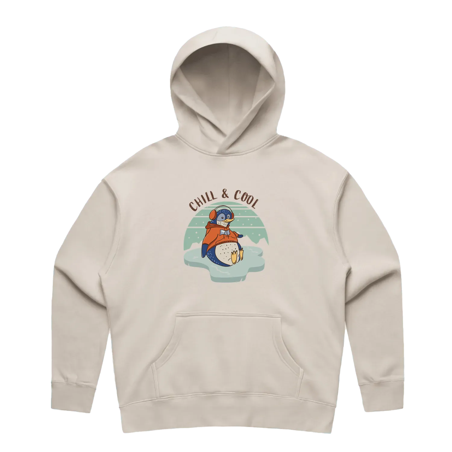 Women’s bone penguin hoodie featuring a cute, funny hand-drawn penguin design, Chill & Cool print