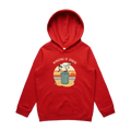 Youth red ibis hoodie featuring a cute, funny hand-drawn ibis design, Winging It Today print