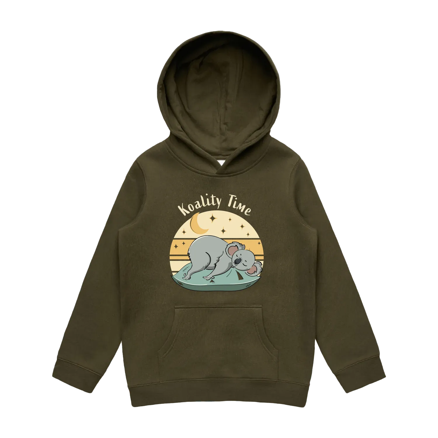 Youth army koala hoodie featuring a cute, funny hand-drawn koala design, Koality Time print
