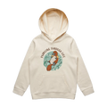 Youth ecru platypus hoodie featuring a cute, funny hand-drawn platypus design, Paddling Through Life print
