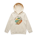 Youth ecru quokka hoodie featuring a cute, funny hand-drawn smiling quokka design, Smile Sleep Repeat print